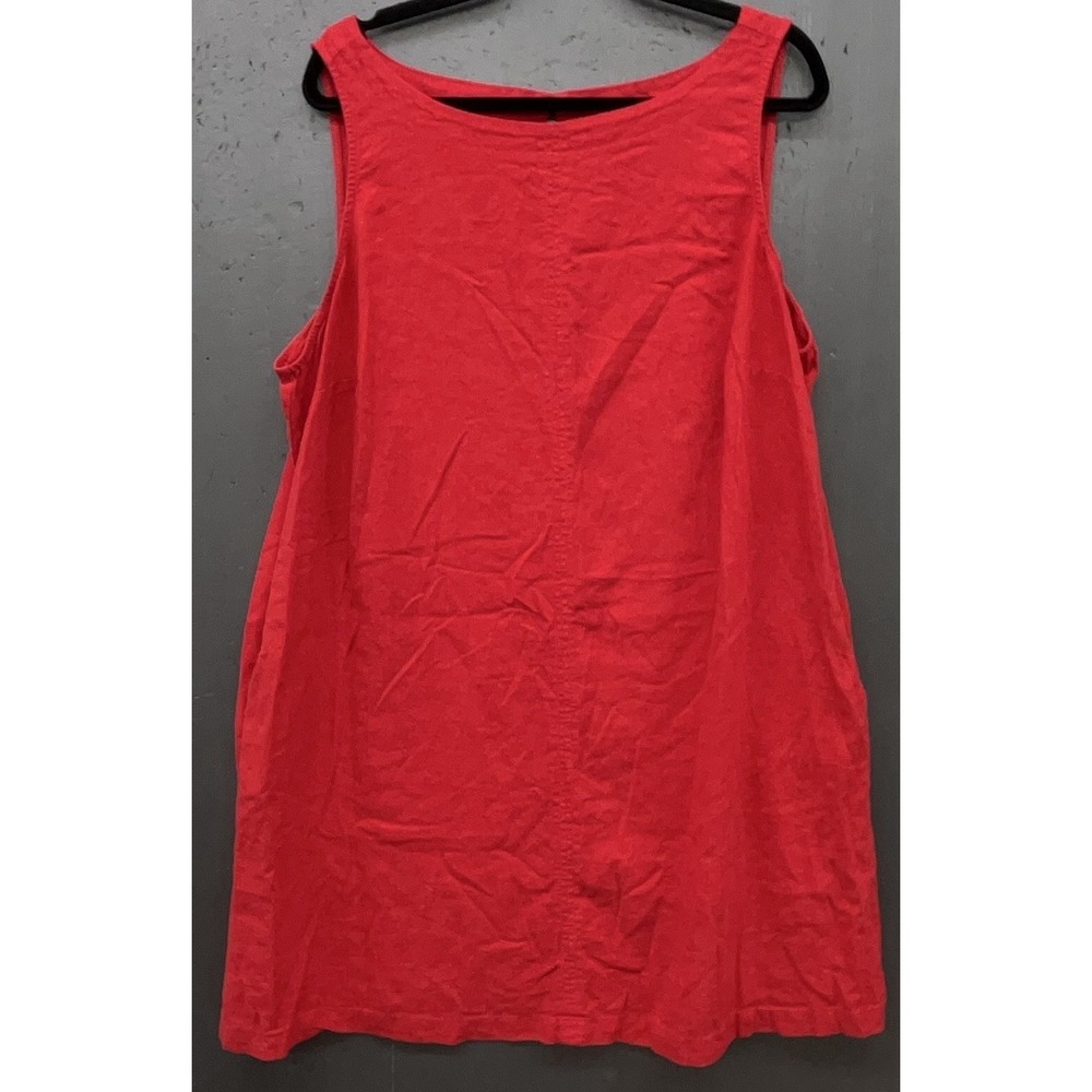 Linen Blend Dress 1X Red‎ Sleeveless Shift Pockets Comfort Coastal Preppy July 4